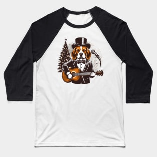 Beagle Playing Guitar Christmas Baseball T-Shirt